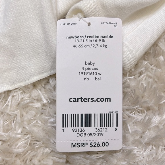 CARTER’S || NWT NB 4-pk Side Snap Tee Set - Picture 2 of 2
